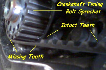 Timing belt with missing teeth or cogs